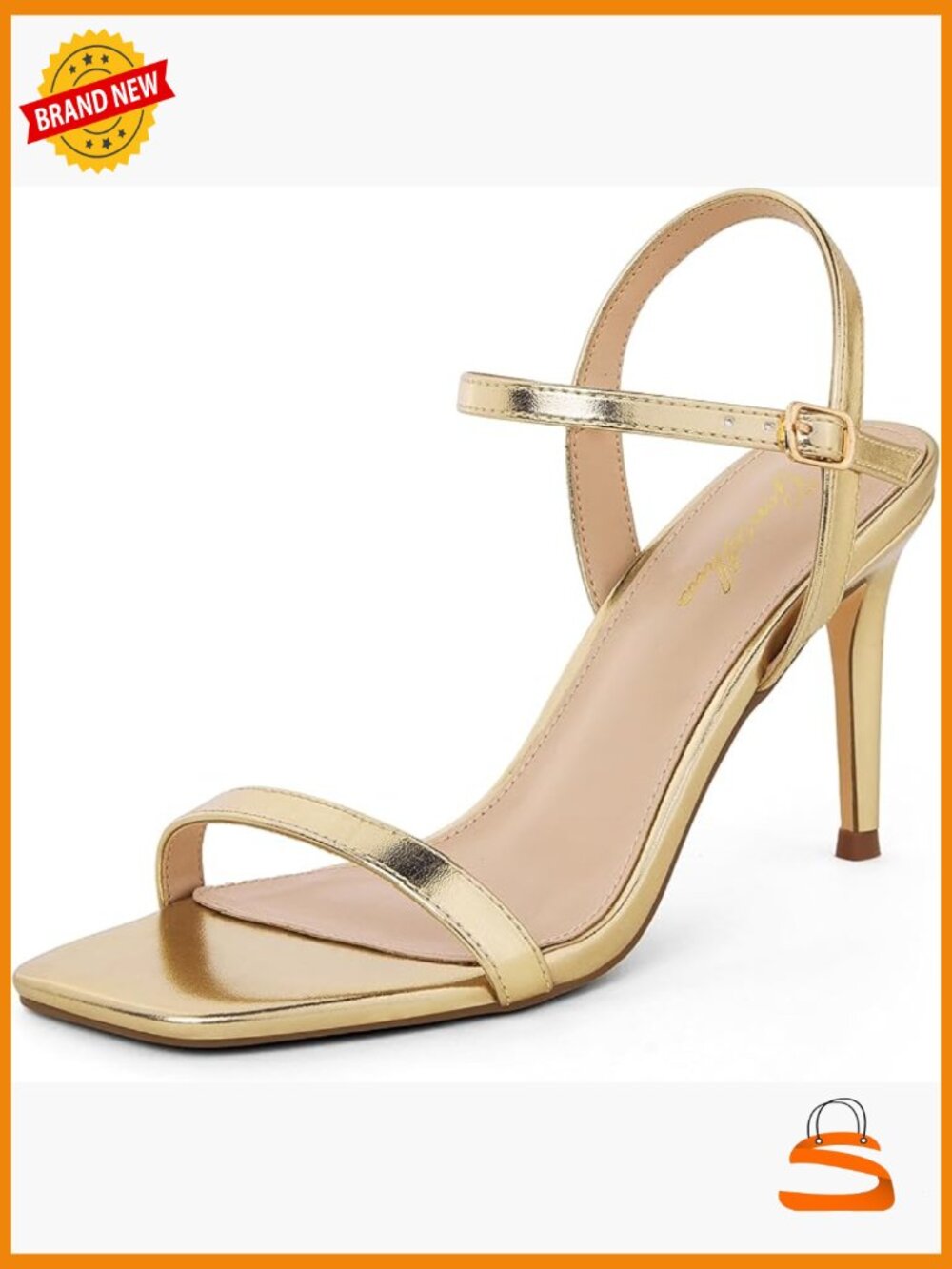 Strappy Stiletto Heeled Sandals Square Open Toe Slingback Shoes Ankle Strap